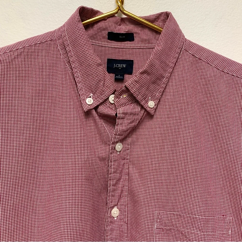 J Crew Slim Washed Button Down Shirt Size Large Mini Gingham Check Red Cotton‎ - Picture 3 of 10